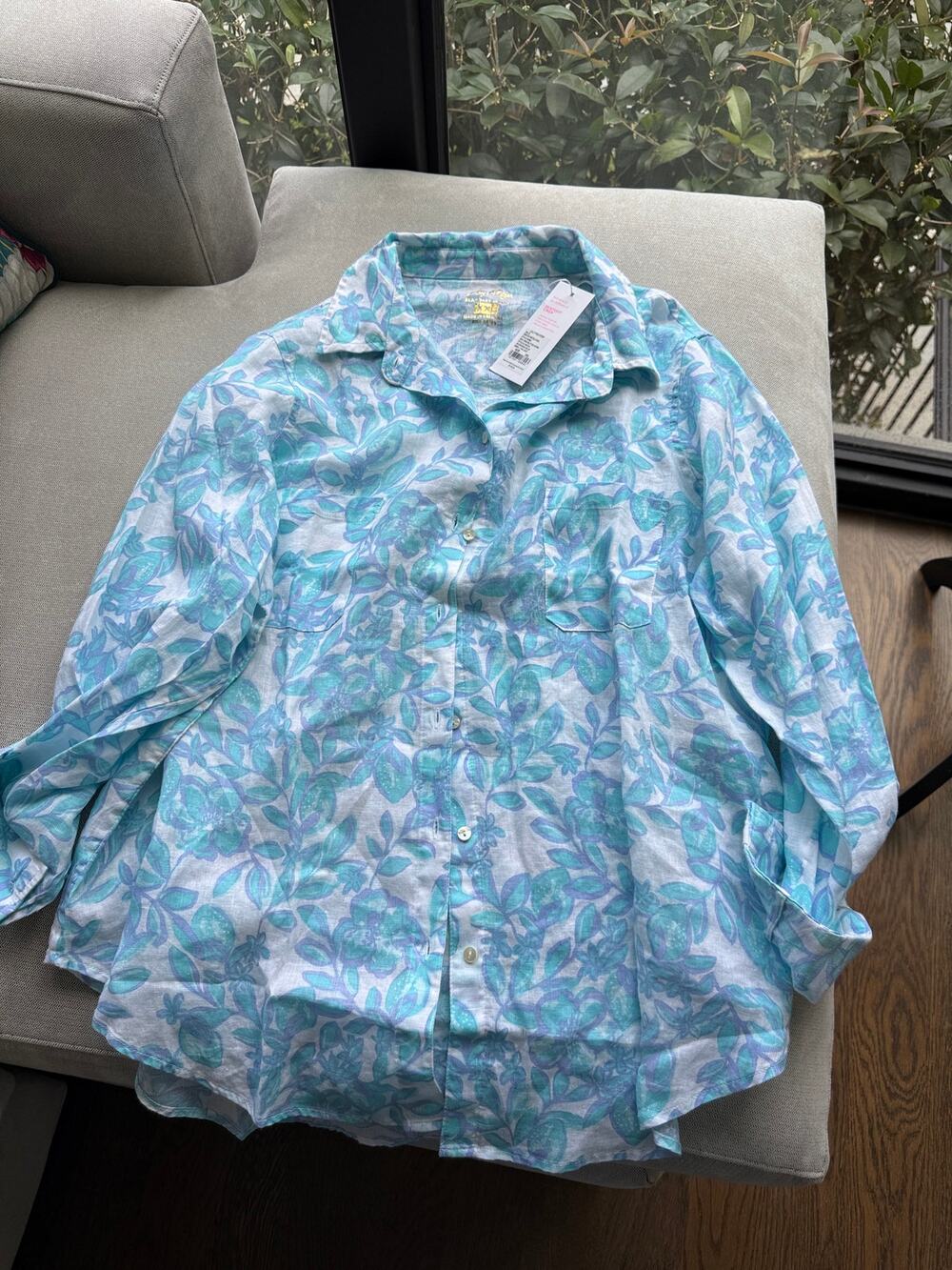 Lilly Pulitzer Seacoast Linen Sea View Buttondown Jacaranda Blue XXL